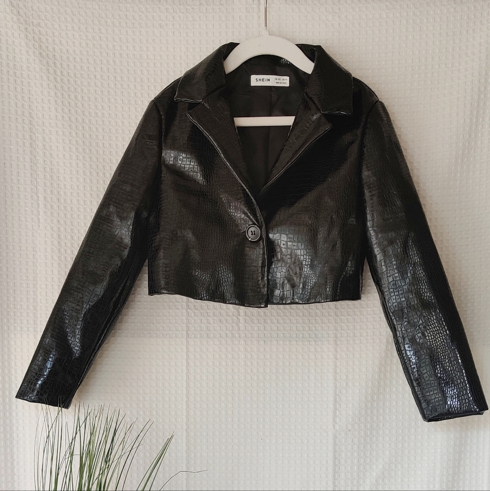 Shein Kids Crocodile Embossed PU Leather Biker Jacket Size 7y